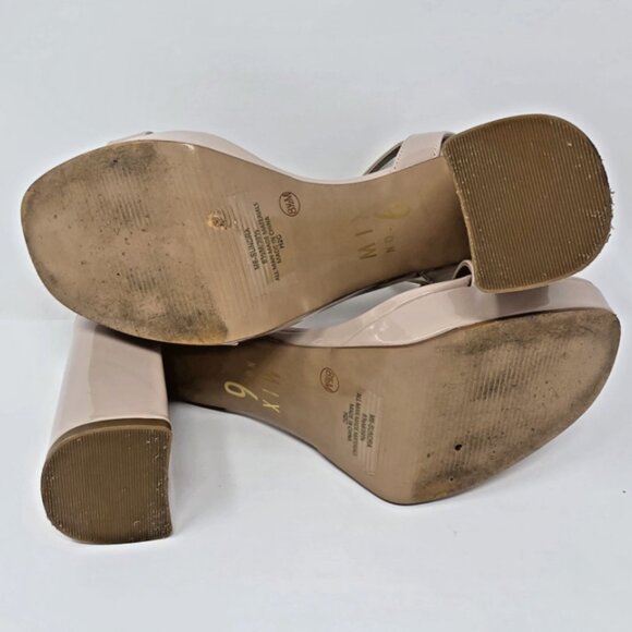 Beige Nude Patent Platform Open Toe Block Heel Sandal Womens 8.5 Baddie Chunky - Picture 6 of 11